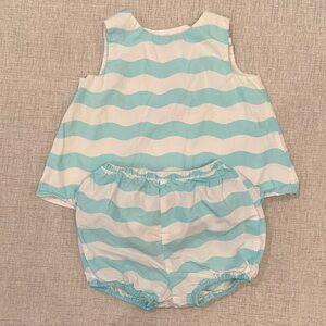 Jacadi Paris Aqua and White Striped Kids Outfit